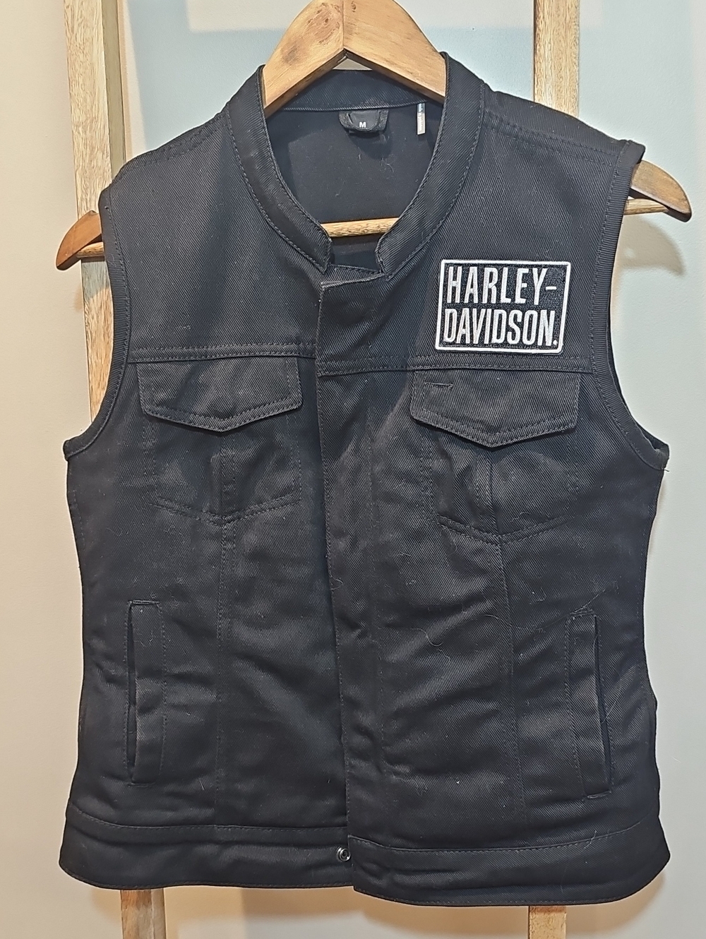 First MFG Co. Harley-Davidson Patch Lowside Men's Motorcycle Black Canvas Vest